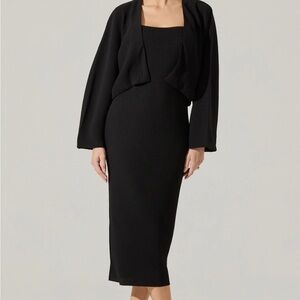 Astr Black Ribbed Midi Dress & Shrug Set